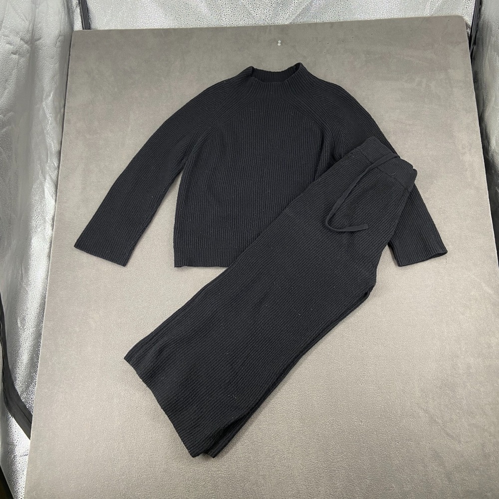 Free Assemble 2 Piece Sweater Set Womens Medium Black Cotton Stretch Tight Knit